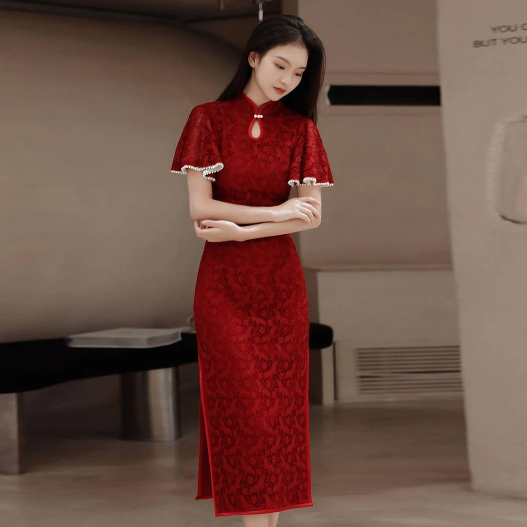 高考旗袍旗开得胜夏2022年新款红色送考祺袍改良连衣裙妈妈优雅、