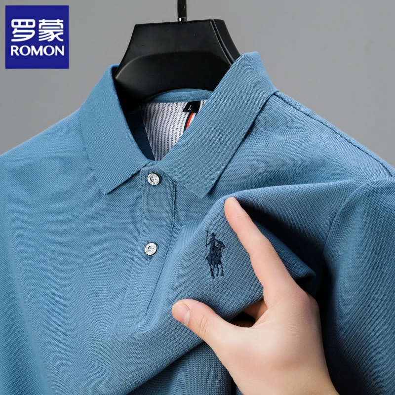 罗蒙100%纯棉夏季POLO衫清凉短袖新款休闲百搭宽松t恤刺绣薄上衣