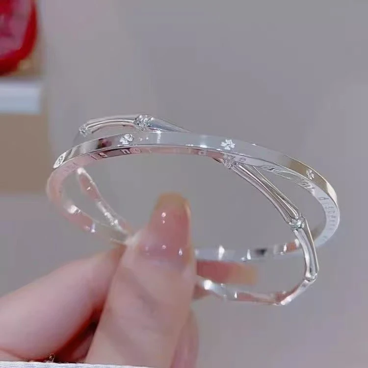 足银双环四叶草竹节闭口实心055