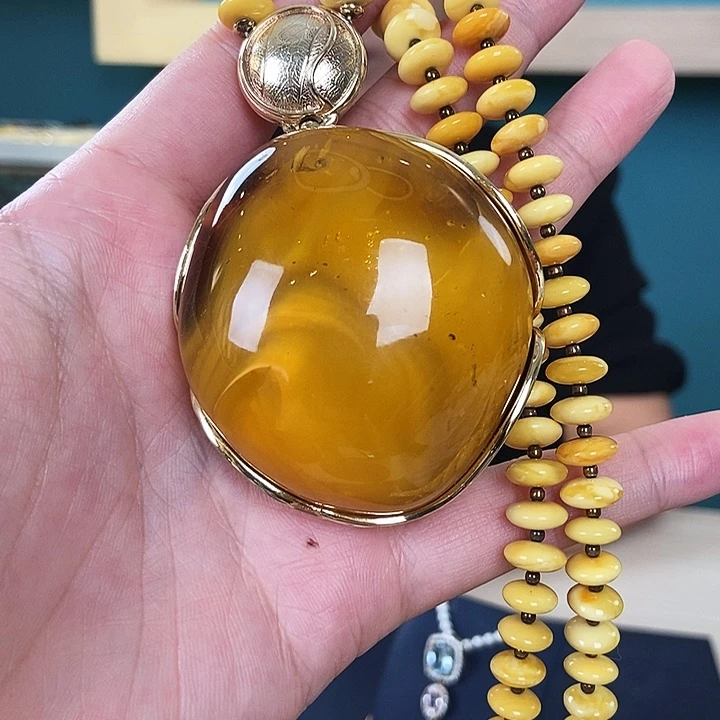 琥珀颈饰银S925镶嵌