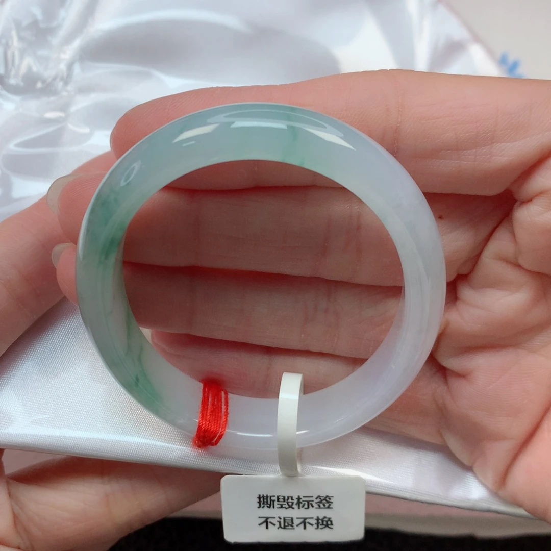 翡翠手镯未镶嵌50贵妃 冰飘绿花 小手福利