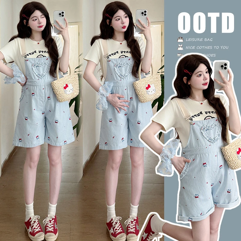 孕妇背带裤套装2025夏季新款潮妈韩版休闲甜美显瘦超减龄两件套