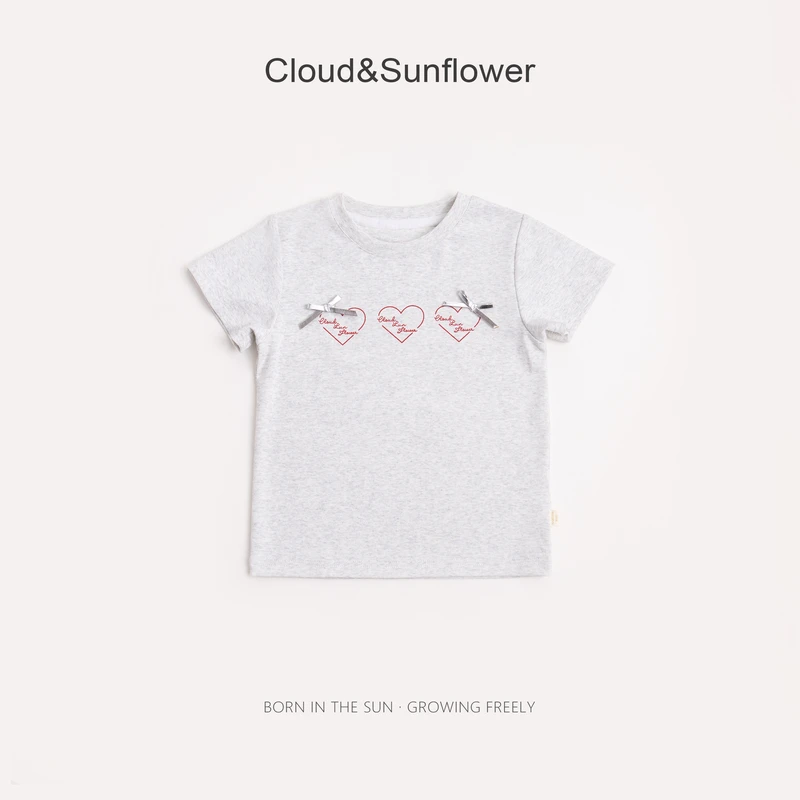 【云朵小葵】女童夏季三个爱心印花蝴蝶结圆领T恤990991