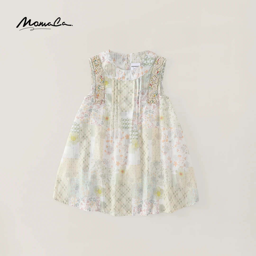 MOMOCO夏季新款女童洋气休闲时尚手工刺绣宝宝连衣裙77630470296