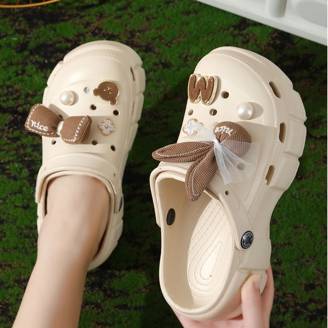 可爱女款小兔子洞洞鞋女室内外穿厚底增高防滑两穿居家eva凉拖鞋