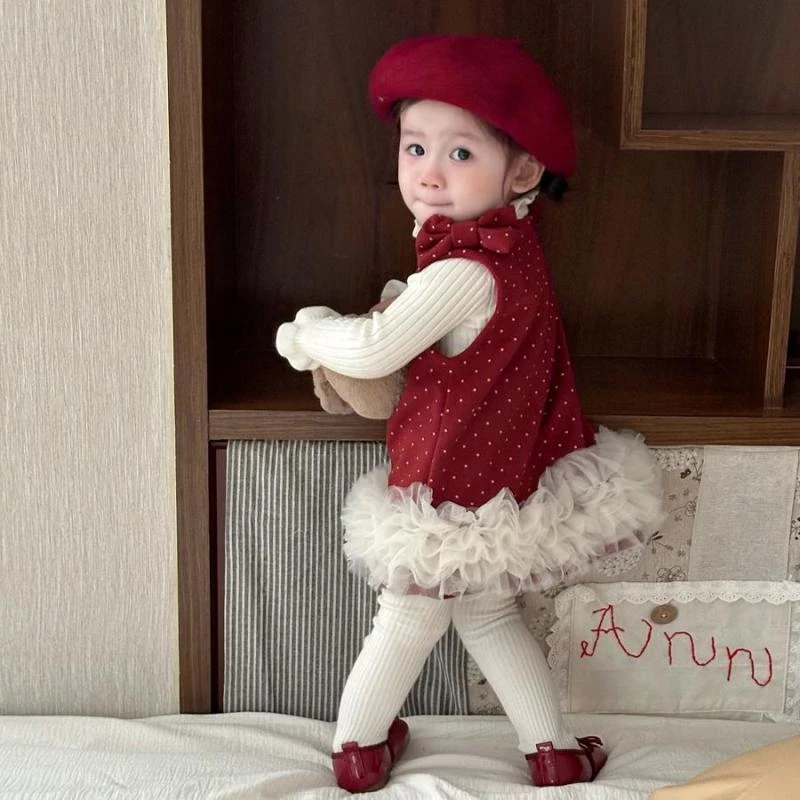 婴幼儿秋冬装连衣裙女宝宝洋气网纱背带裙拜年服女童周岁生日礼服