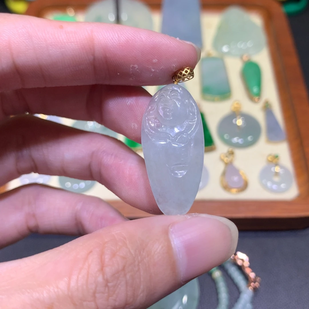 翡翠18K金镶嵌吊坠(不含链)