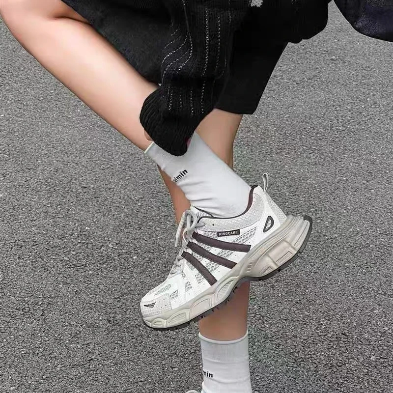 C5175   米白/咖  夏季时尚圆头系带休闲运动鞋女士老爹鞋