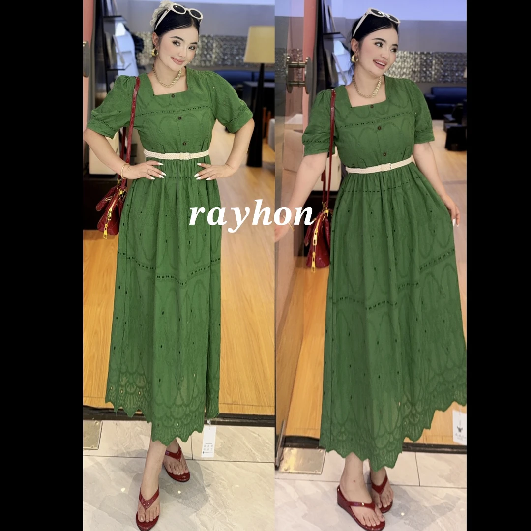 Rayhon法式气质温柔风清纯收腰显瘦白色蕾丝连衣裙女夏季