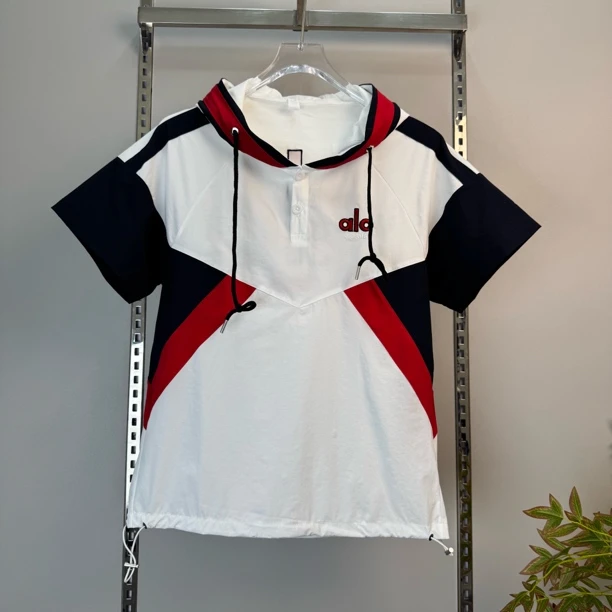 日常撞色字母连帽刺绣夏季T恤时尚宽松男士潮流春夏