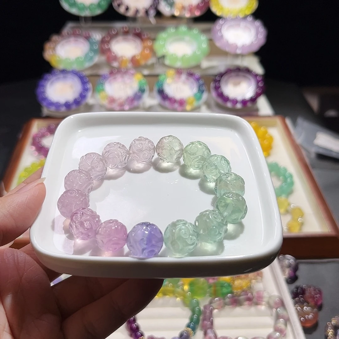 萤石手串未镶嵌仙女色回纹13加