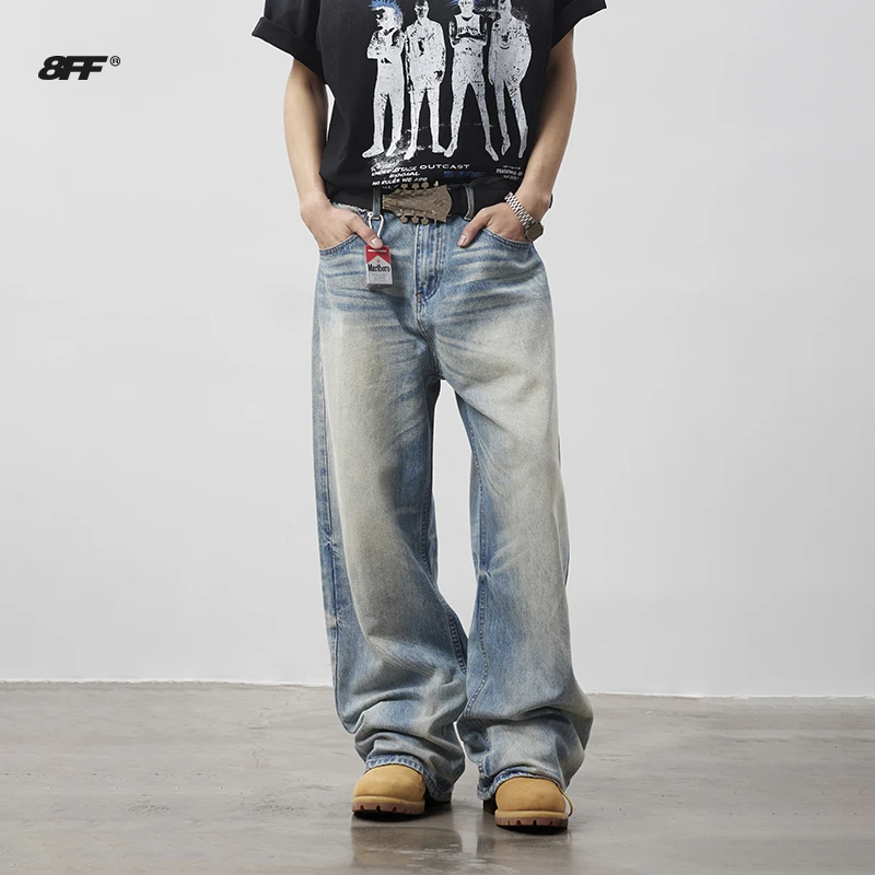 8FF大不相同/25SS 复古做旧DIRTY FIT直筒宽松牛仔裤水洗蓝直筒裤