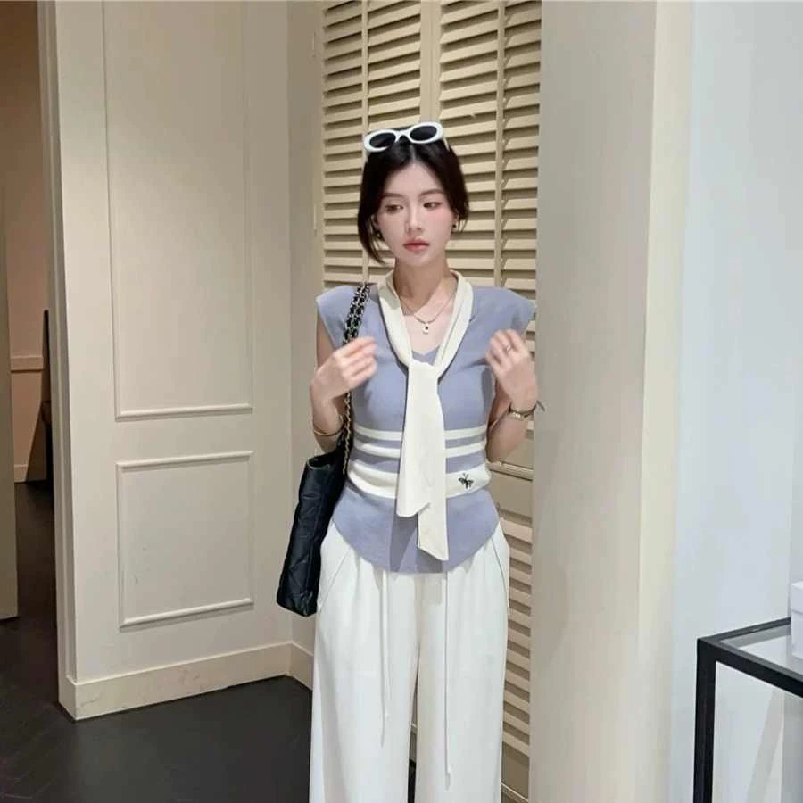 2025新款设计感小众带披肩针织衫女夏季新款修身v领无袖背心显瘦