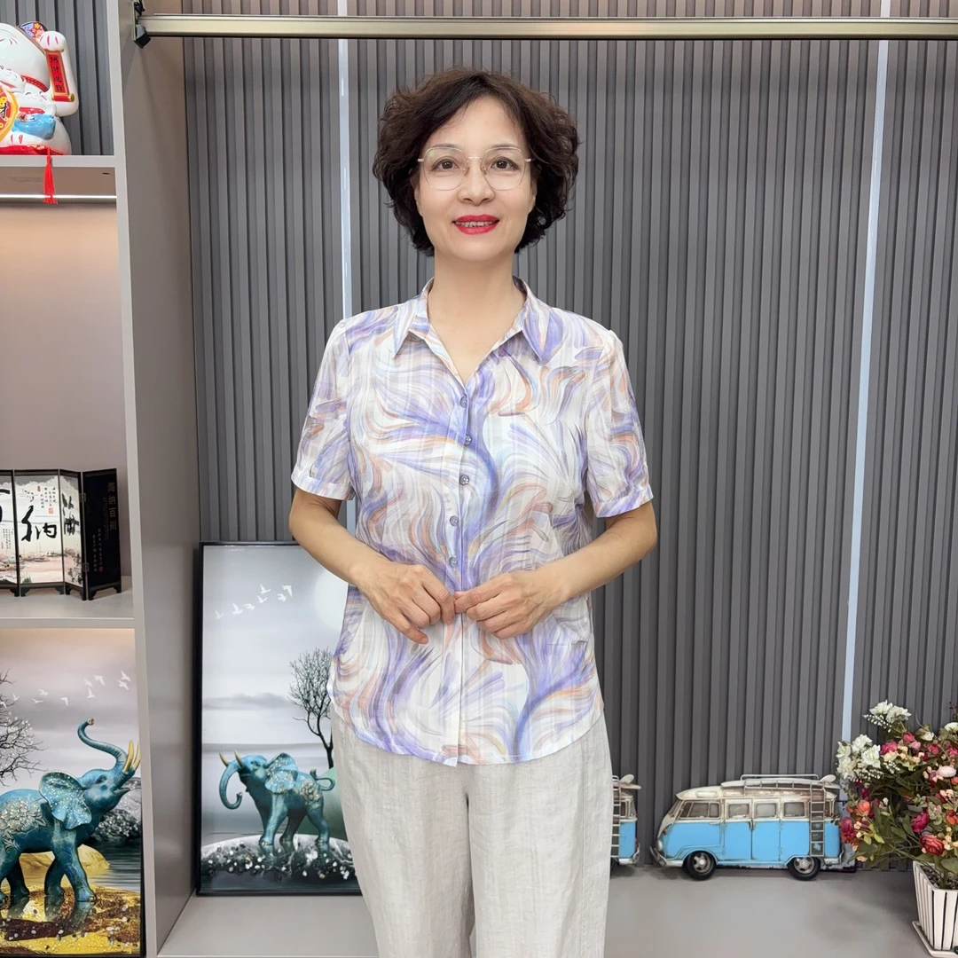 【LU-JIE 25-60】中老年女装夏季清凉减龄洋气衬衫半袖时尚气质