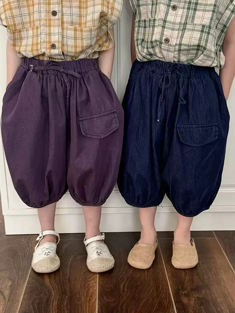 2025夏季新款牛仔裤中裤男女宝宝薄款宽松七分裤防蚊裤防蚊裤