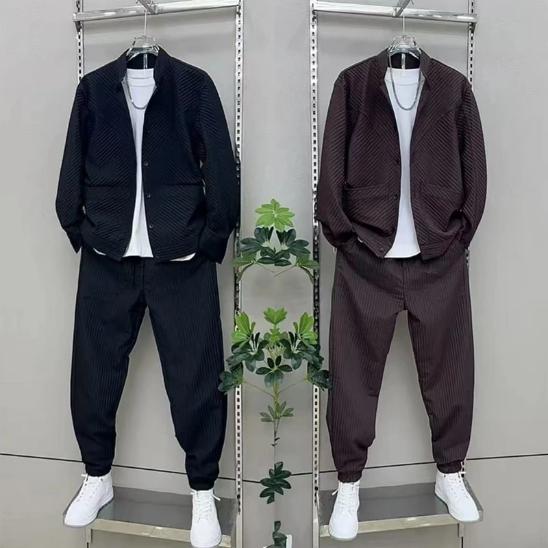 春夏季新款套装运动潮流夹克条纹外套时尚百搭宽松穿搭两件套