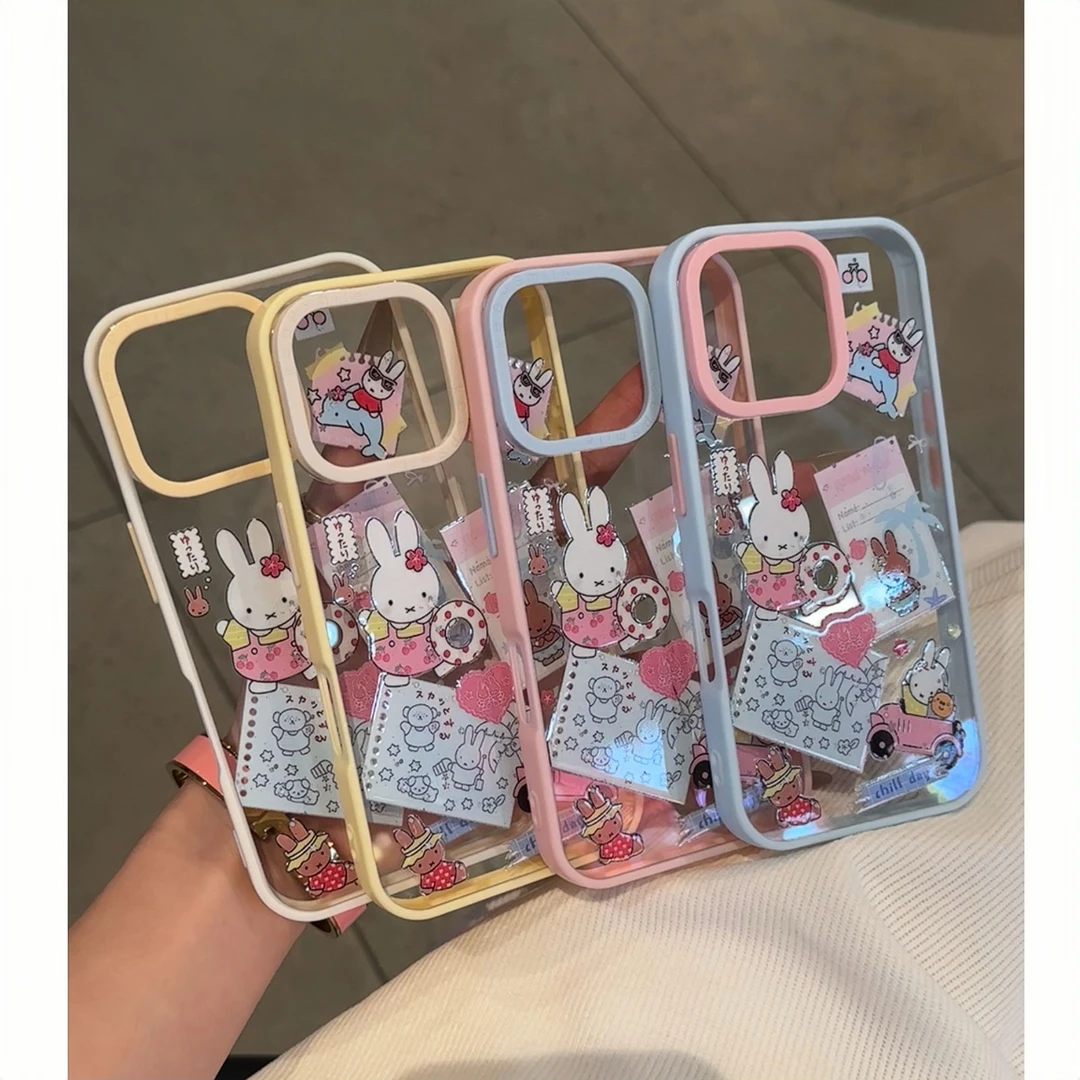米菲兔趣味标签适用苹果16promax撞色手机壳iPhone15/14男13/1211