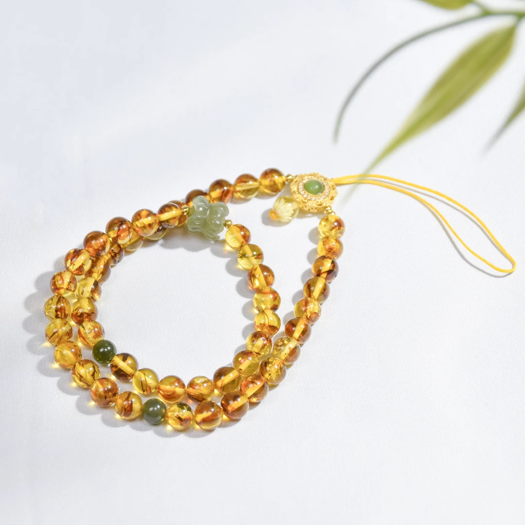 苏芳珠宝-6mm天然俄罗斯花珀手机链