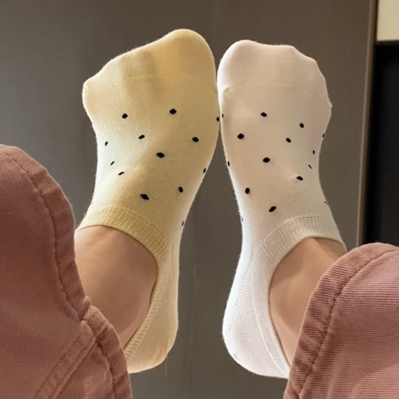 船袜女夏季薄款纯棉防滑不掉跟防臭日系波点春夏款浅口隐形短袜子