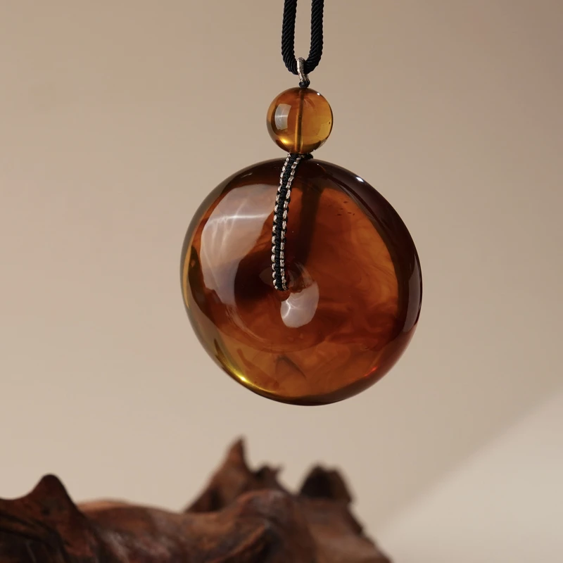 约60*20mm缅甸琥珀棕红平安扣吊坠约60.4克