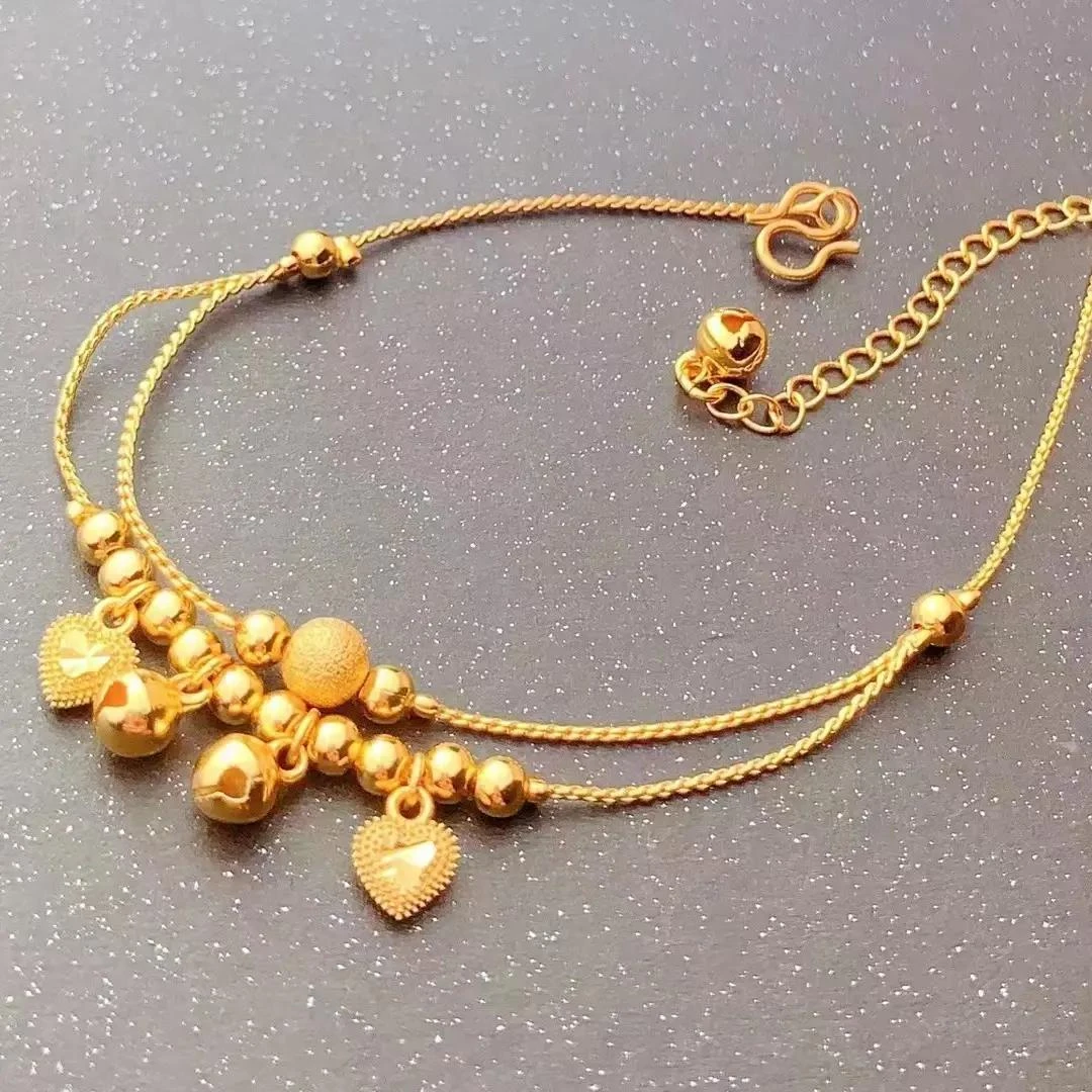 金色24k链9999黄金色【爱心铃铛转运珠链】百搭女款珠珠链时尚礼