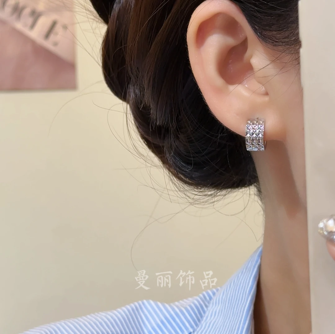 铜合金耳饰 2025气质通勤菱格耳扣