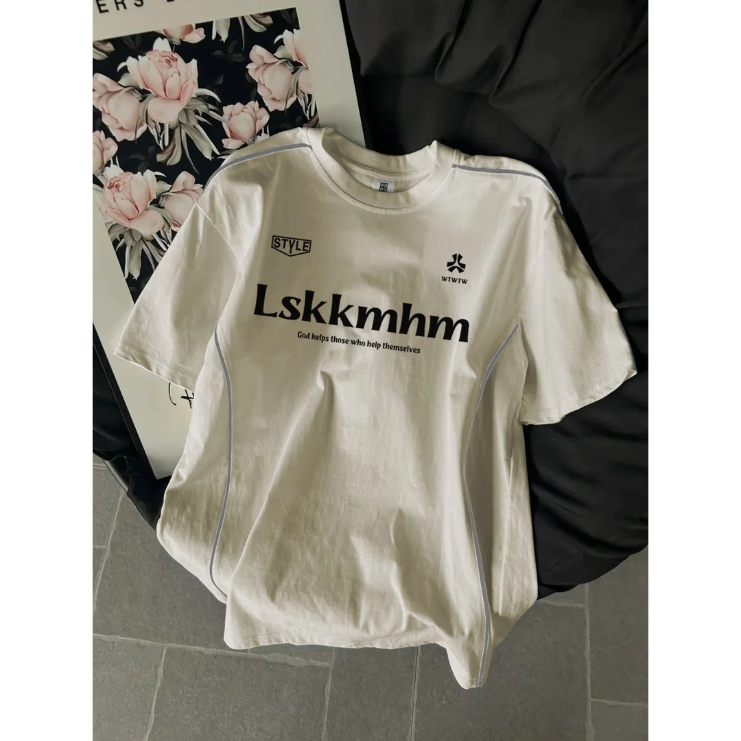 100%纯棉高街嘻哈字母印花宽松短袖t恤夏季新款时尚潮牌百搭上衣