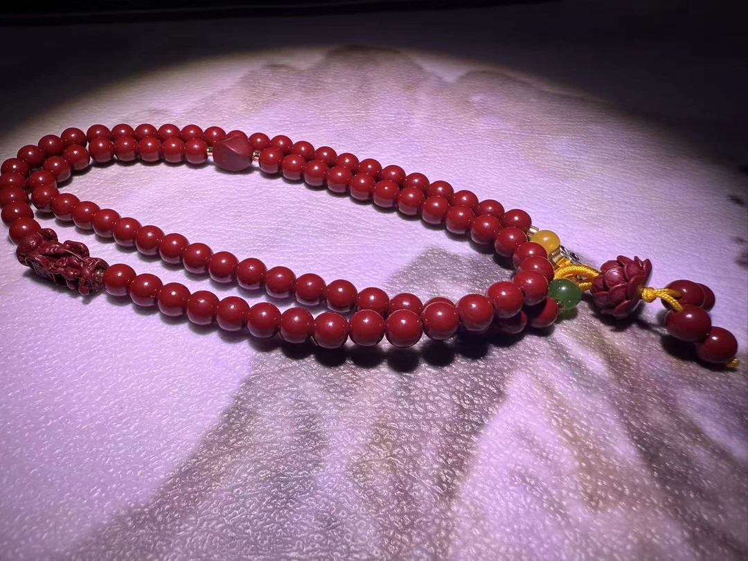 含辰砂工艺品精美手串 朱双圈设计莲花A8066