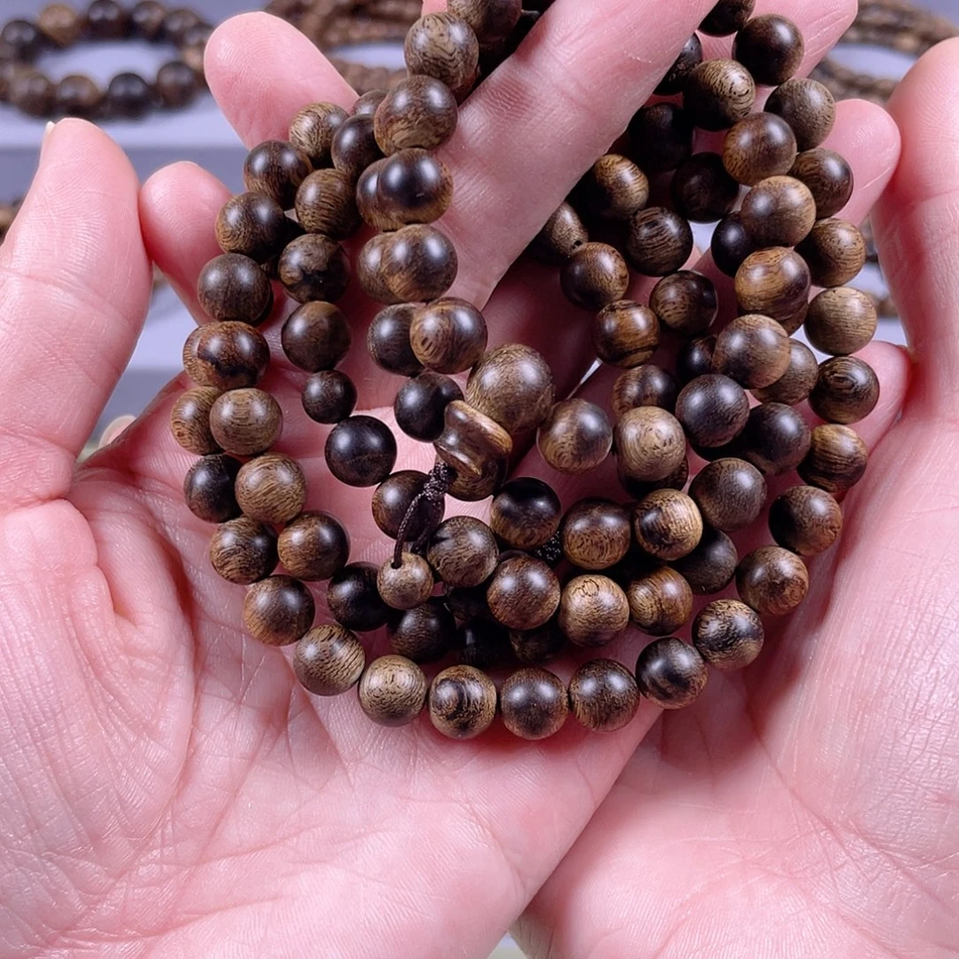 手串沉香越南芽庄白棋玉化老料满瘤疤0.8×108