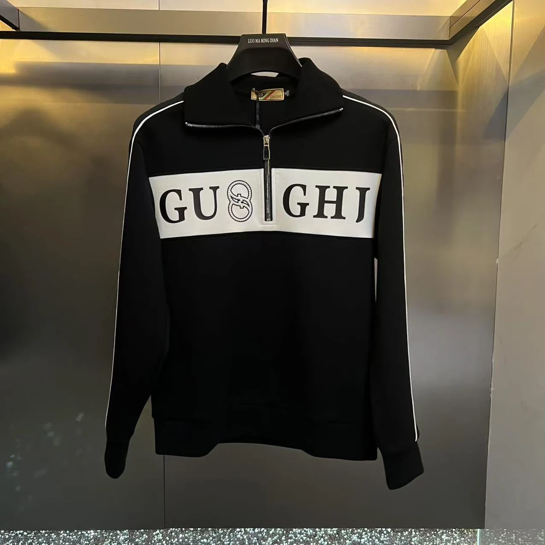 新款高端男士潮流百搭个性字母图案休闲半拉链长袖卫衣24AW3128