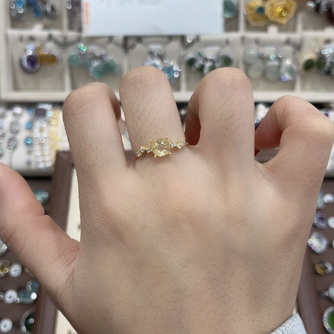 黄晶银S925镀金镶嵌戒指