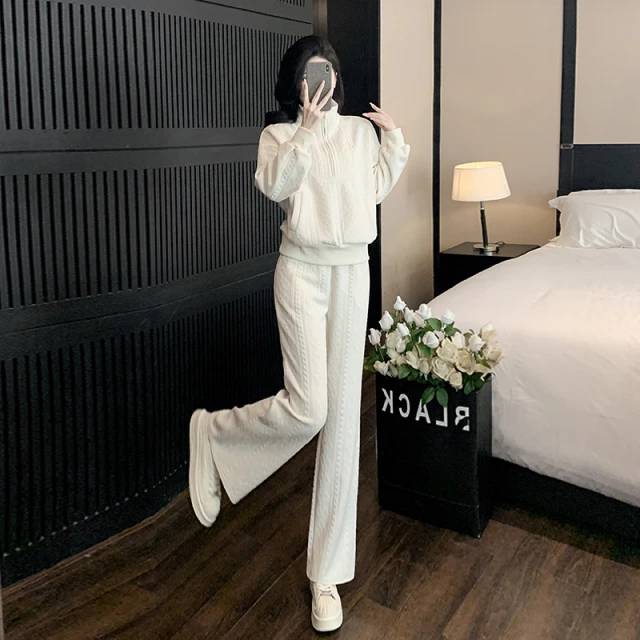 必迈【特惠】白色运动休闲套装女秋季2025新款宽松时尚减龄炸街卫