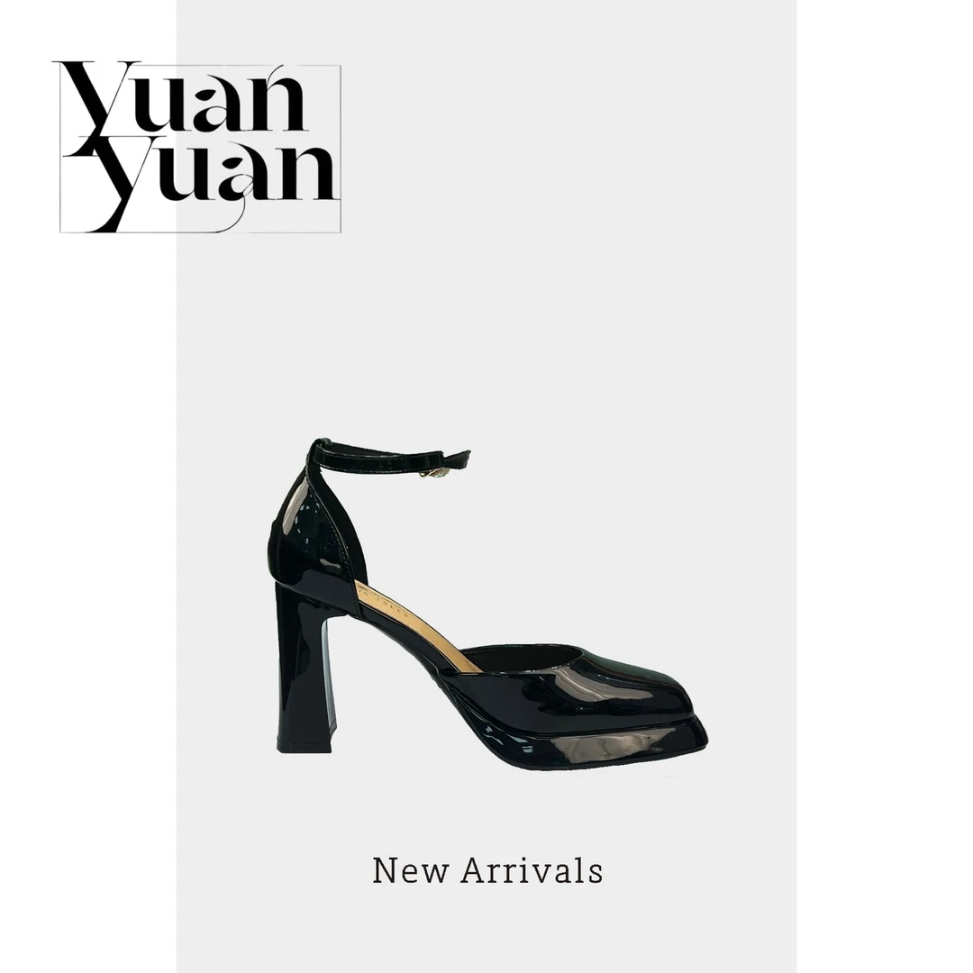 YuanYuan-9cm时尚百搭夏季黑色防水粗跟女款玛丽珍高跟鞋