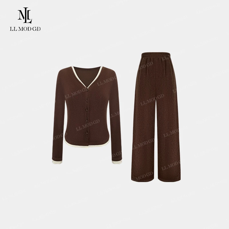 秋纷 针织秋冬套头假两件轻奢秋季直筒阔腿裤时尚套装女XR-252864