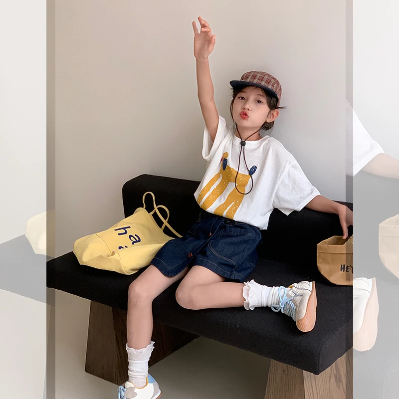 【贵宾犬】西西家女童2025夏新款雪花棉短袖T恤儿童休闲上衣F335