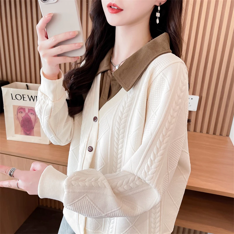 polo领卫衣女2025新款春秋韩版宽松薄款小仙风假两件洋气上衣外套