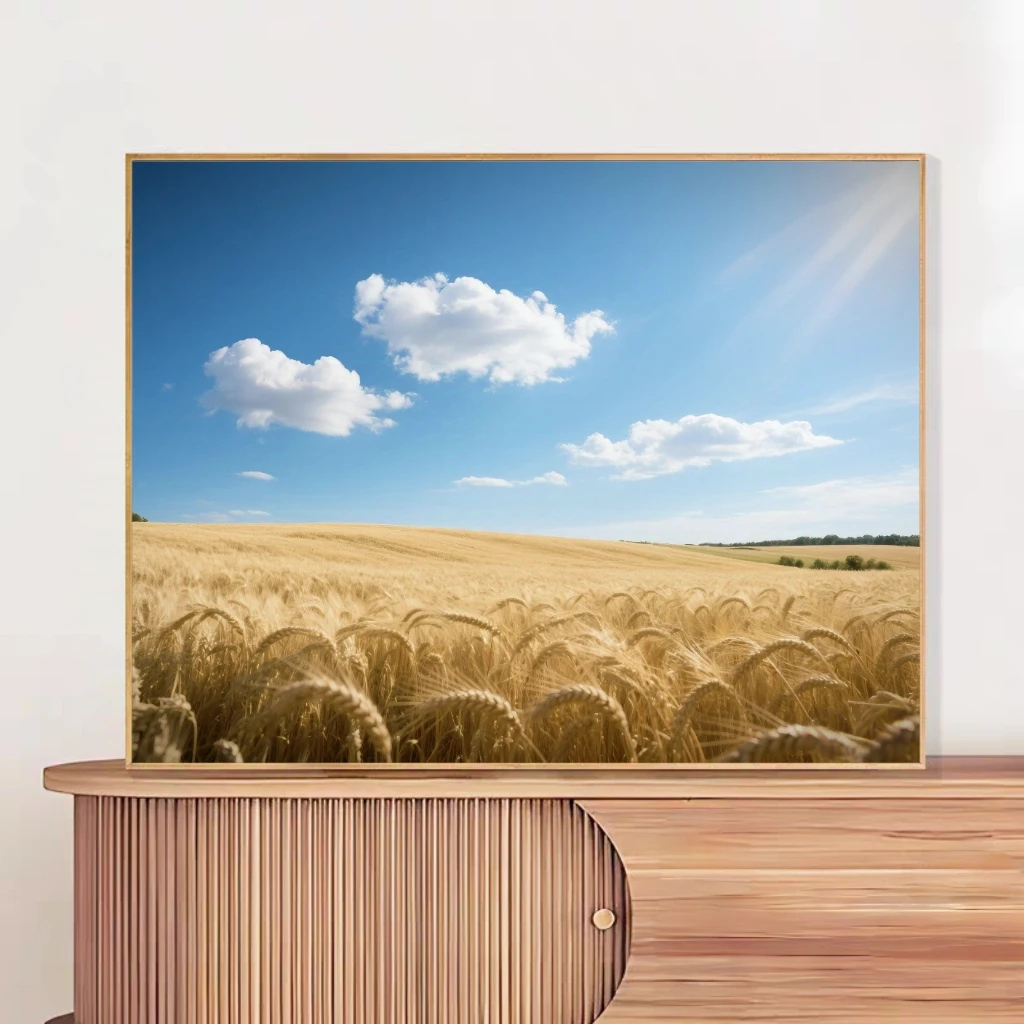 简约田园风丰收麦田餐厅客厅背景装饰画五行喜土者藏金纳福好寓意