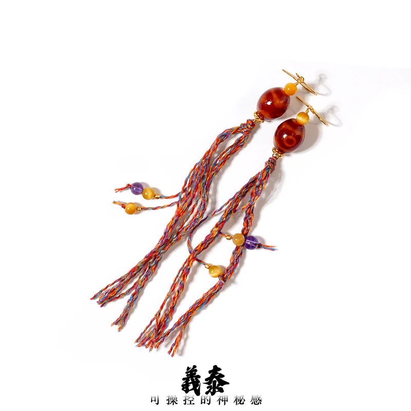 【印象吉祥】红肉坛城三眼熊猫三眼达洛玛瑙耳钩（多样性发其一）