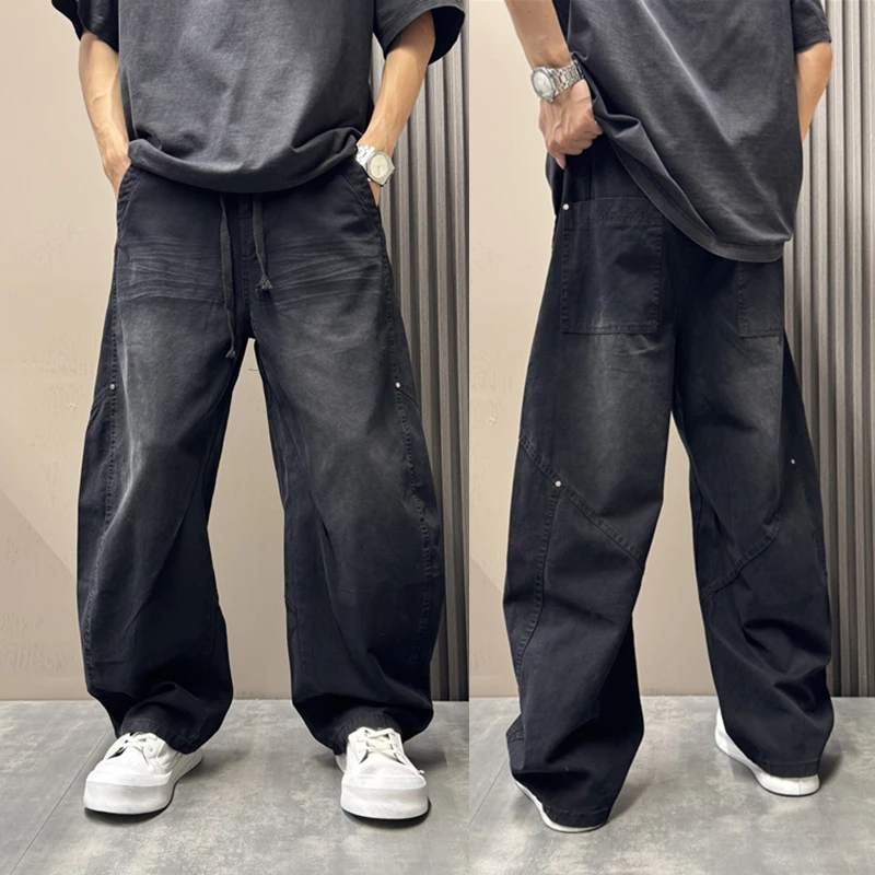 美式复古水洗做旧脏脏牛仔裤男设计感秋季新款痞帅宽松阔腿弯刀裤