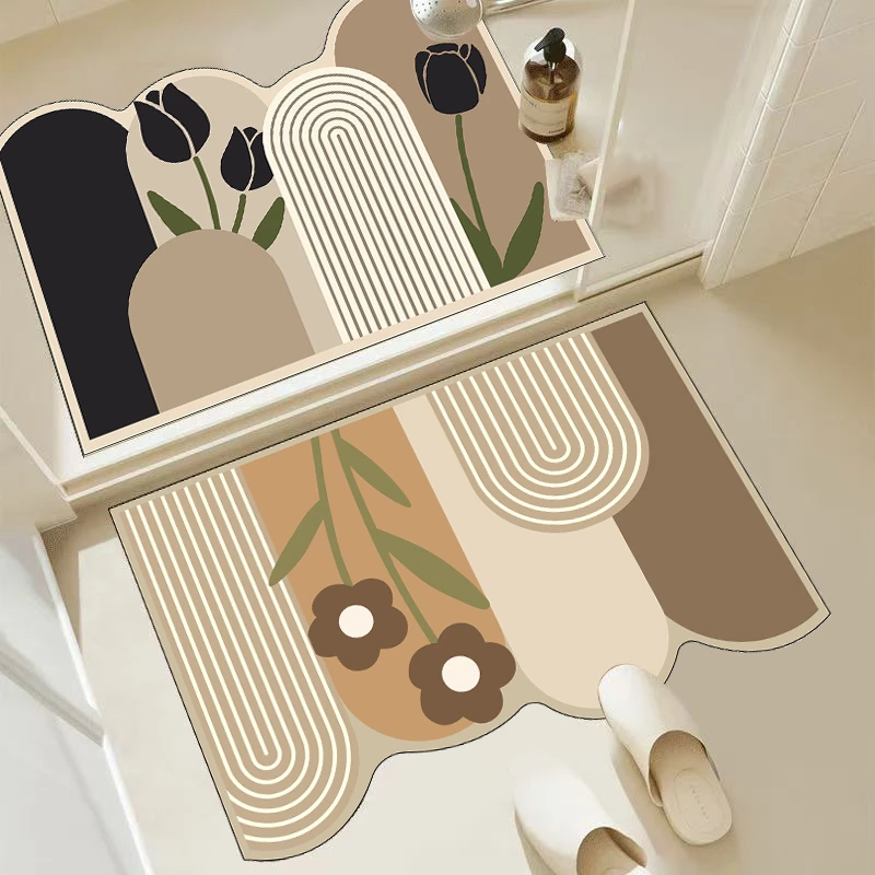 两条装 拱形花朵40*60厘米硅藻泥底 新款卡通吸水可爱风格脚垫by