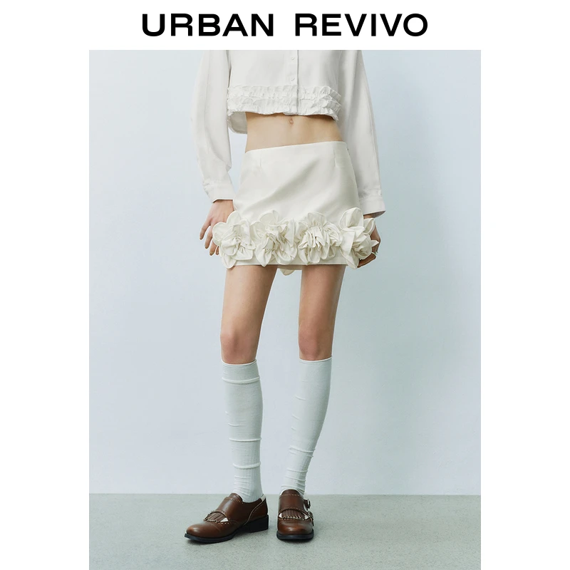 UR2025春季新品女装欧若风法式气质花朵堆叠短裙半裙UYU550018