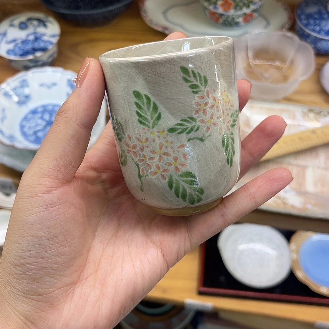 橘吉粉引绣球花杯子18