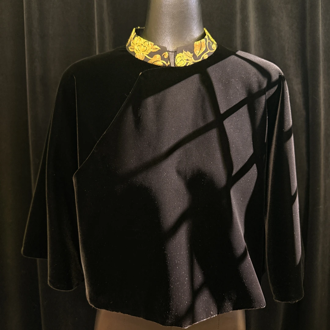 斜襟刺绣立领薄款黑丝绒上衣时尚女士新中式盘金绣