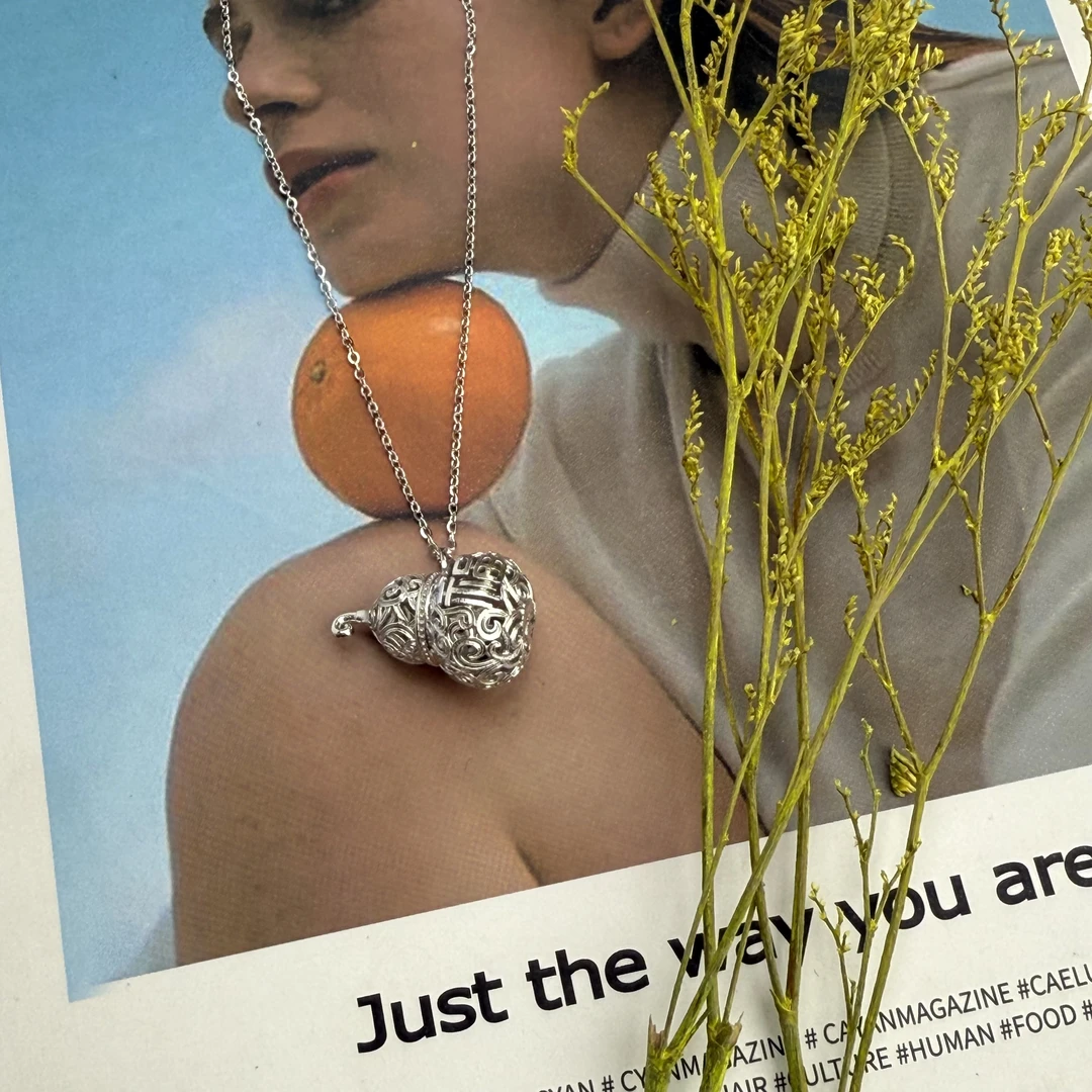 坠链均925银 【挺好的】镂空花丝葫芦坠链手工轻奢时尚复古立体银色