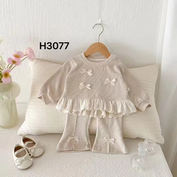 点兮-H3077-女童短裤花边上衣+裤子