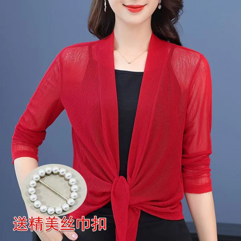 【送丝巾扣】夏季披肩配裙子网纱小外套春秋款坎肩短款外搭防晒开衫