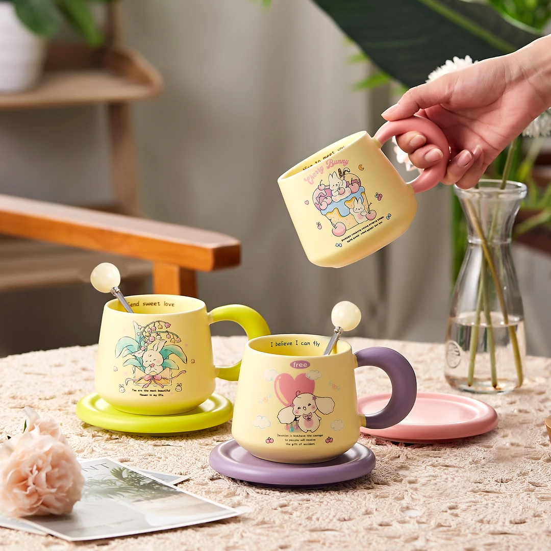 陶瓷杯韩式ins风手绘釉下彩马克杯可爱杯子家用情侣咖啡杯牛奶杯