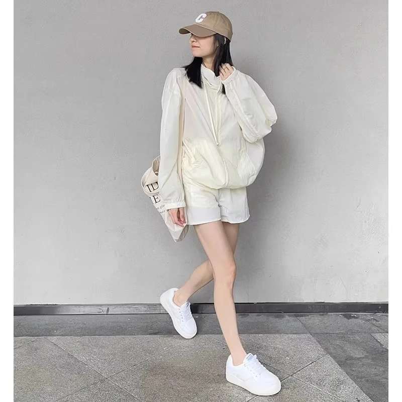运动防晒衣套装女2025夏季新款高级感休闲轻薄透气长袖短裤两件套