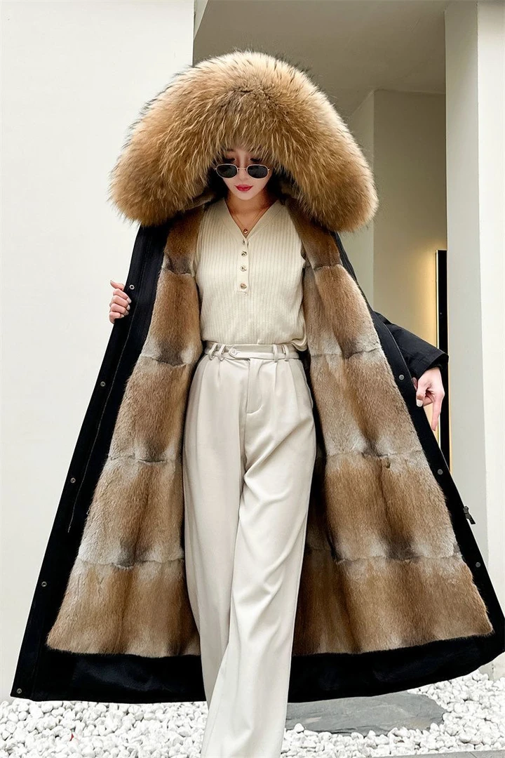 正品冬季长款整貂派克服可拆卸青根貂水貂内胆真毛皮草加厚大衣女