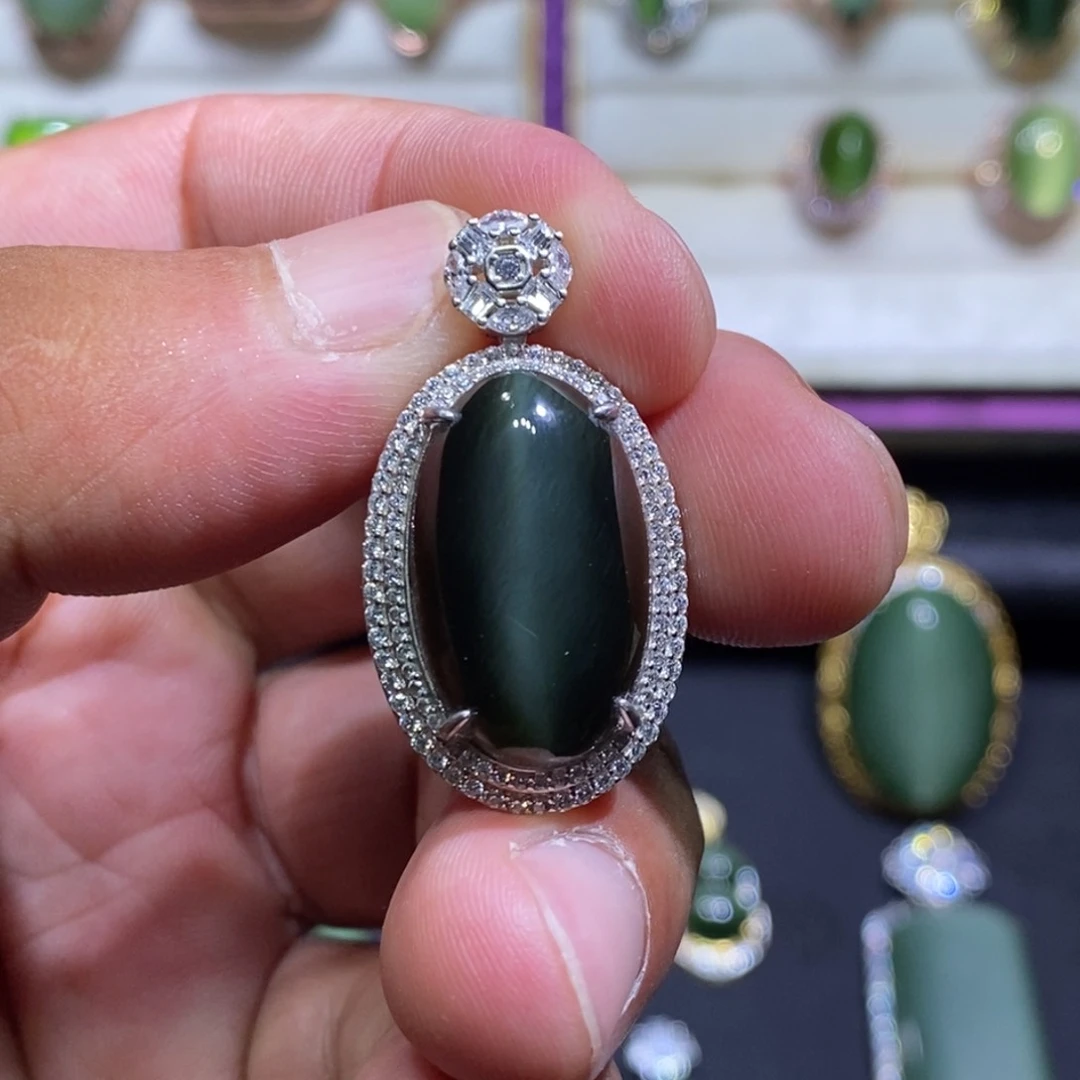 和田玉（碧玉）银S925镶嵌吊坠(不含链)